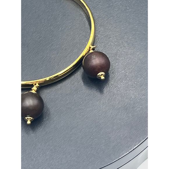 Kate Spade New York Second Nature Cuff‎ Party Wood Brown Bead Gold Plat Bracelet - Picture 3 of 7